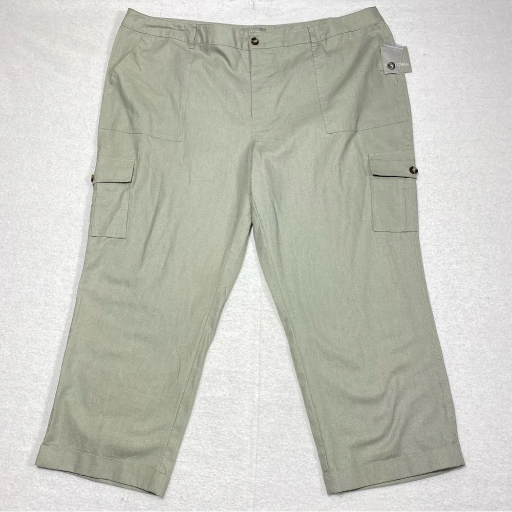 Falls Creek Cargo Pants Women Plus 24 Sage Gray Crop Stretch Casual Workwear NWT - Picture 1 of 16
